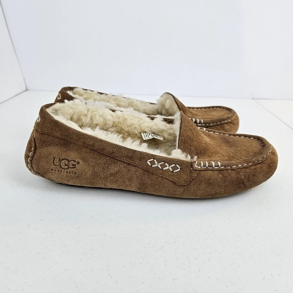 UGG Ansley Women's Brown Suede Slippers with Sheepskin Lining 8 - Picture 3 of 12